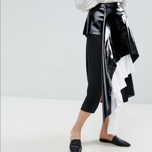 NEW: ASOS WHITE Vinyl Cotton Pleated Layered Skirt